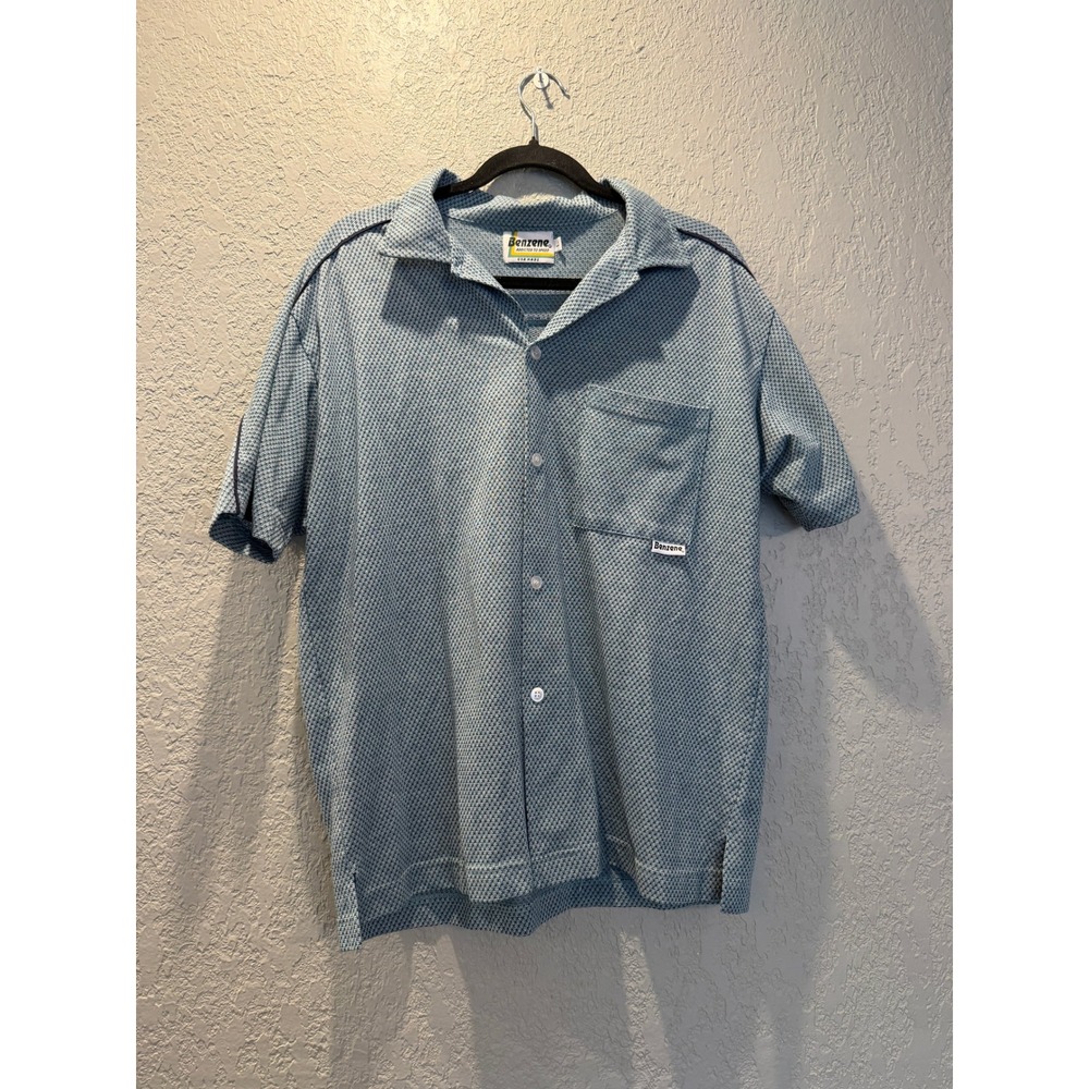 Benzene Vintage Mens Textured Knit Short Sleeve Button Down Shirt USA